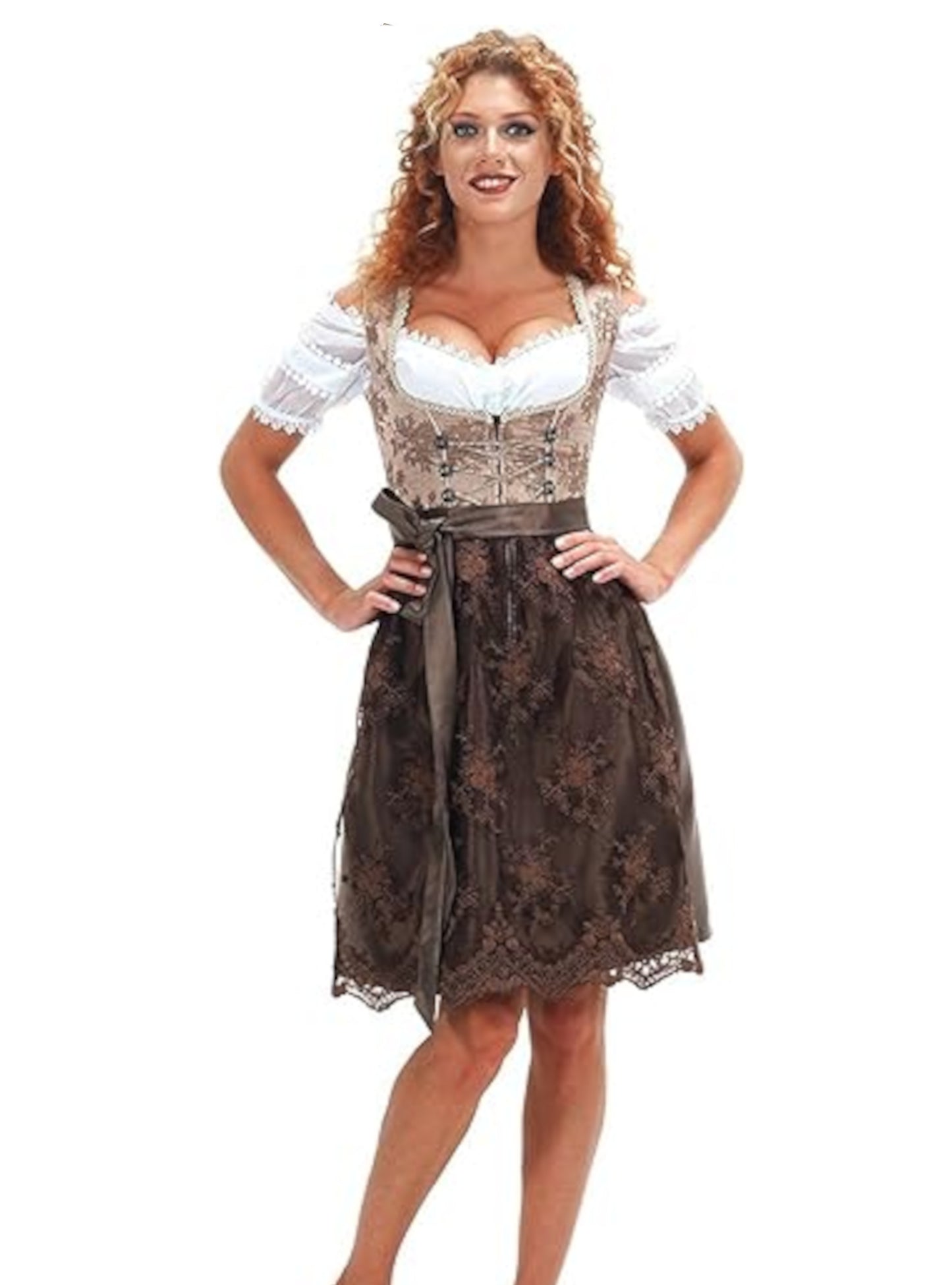 Alte Liebe 2tlg. Dirndl Kleid A377, Braun, Gr. 42