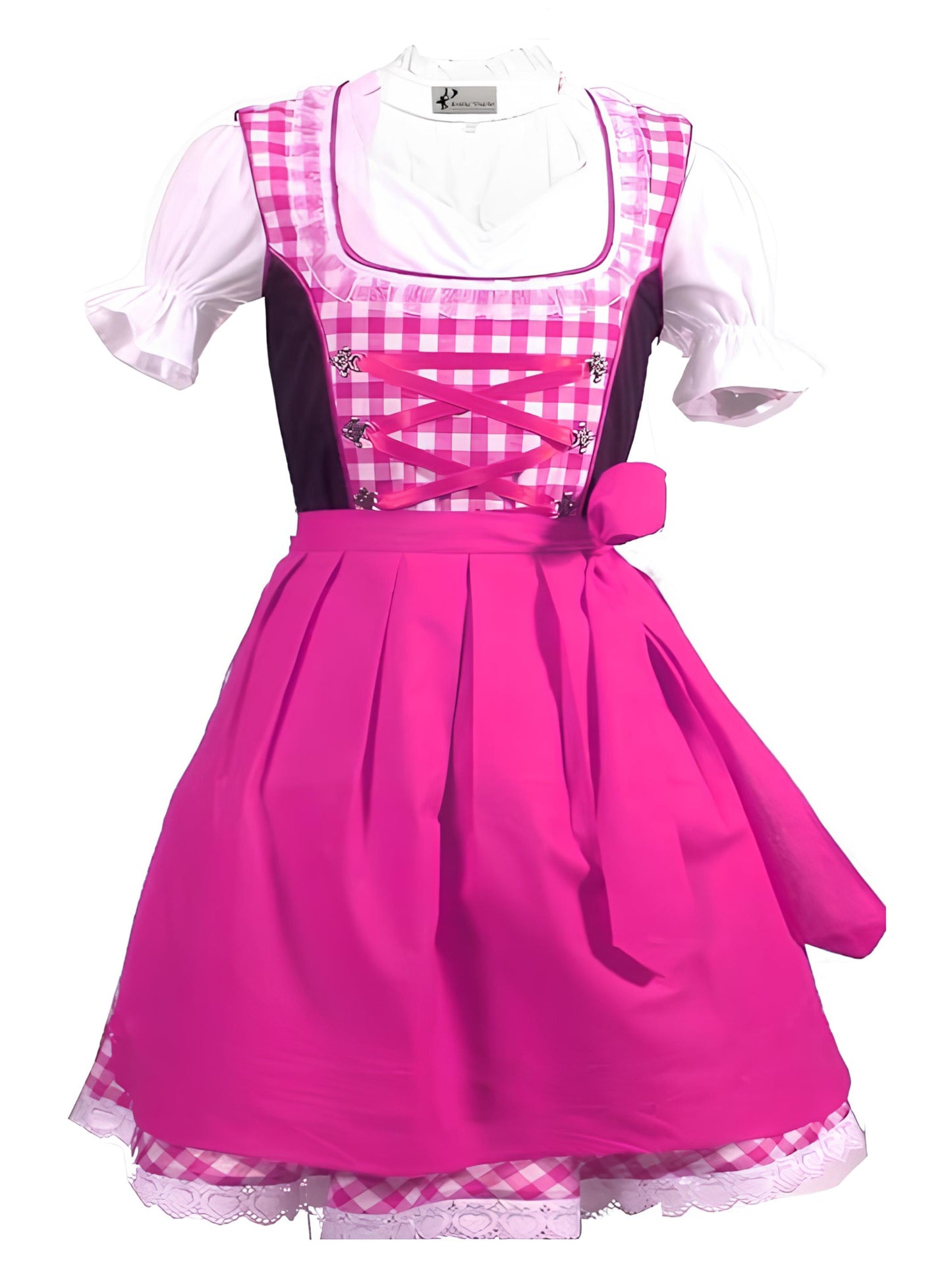 Kiddy Tracht 3tlg. Kinder Dirndl Kind, Hotpink Weis Kariert , 92