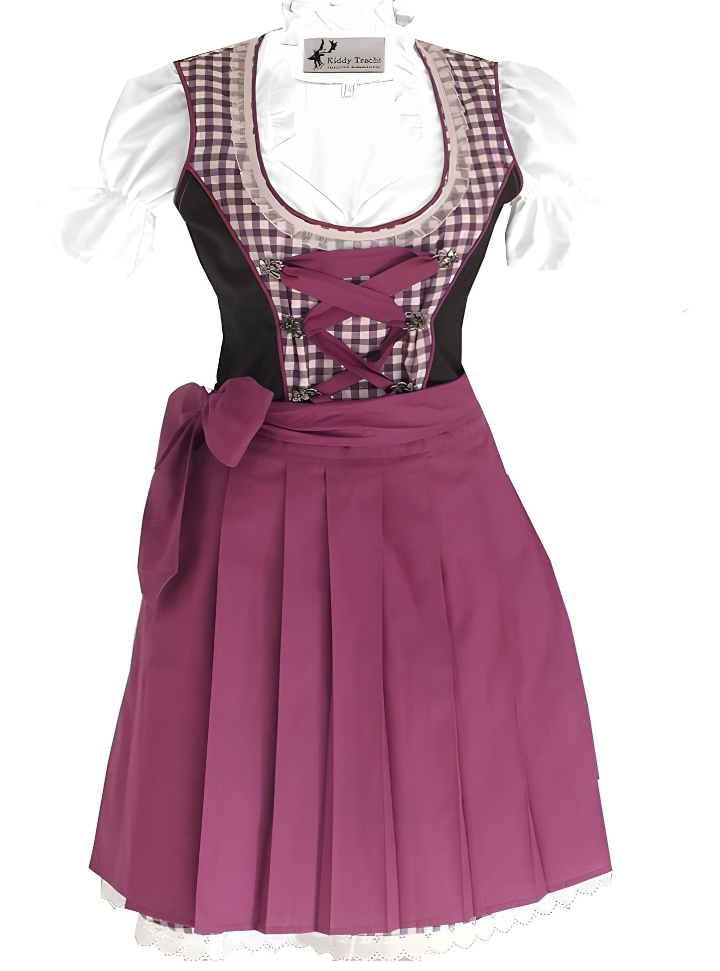 3tlg. Kinder Dirndl Kind, Lila Weis Kariert, 92