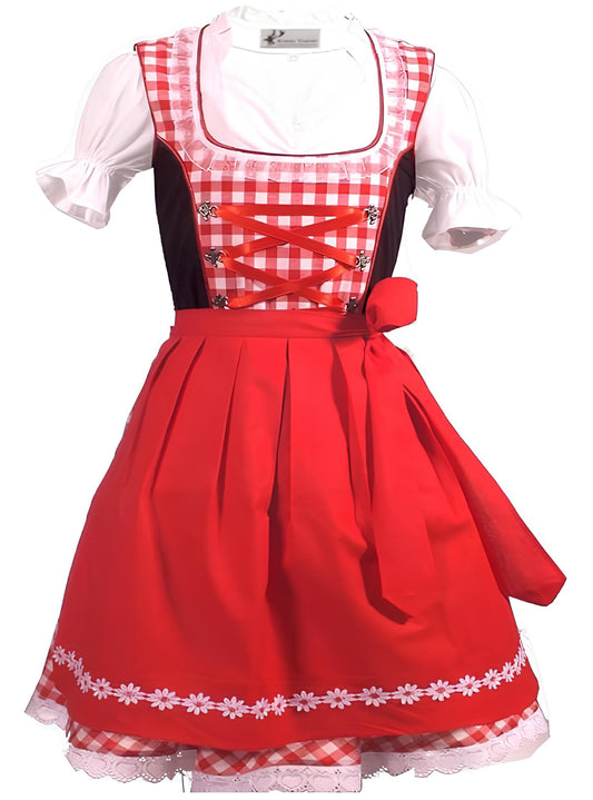 3tlg. Kinder Dirndl Kind, Rot Weis Kariert, 92