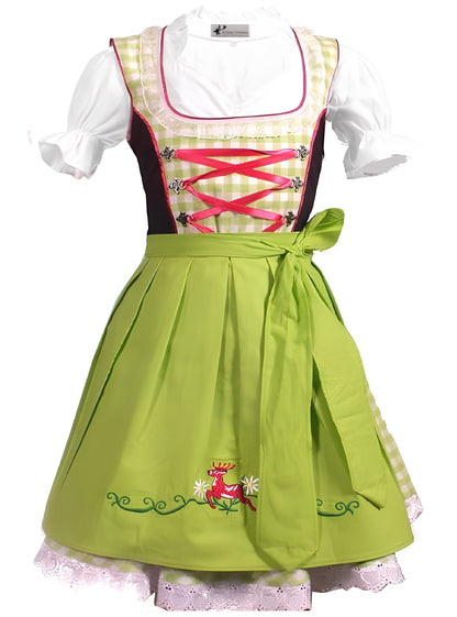 Kiddy Tracht Trachtenkleid 3tlg. Kinder Dirndl Mädchen Kleid, 92, Grün Weis Kariert