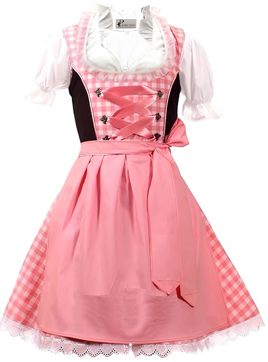 3tlg. Kinder Dirndl Kind, Rosa Weis Kariert, 92