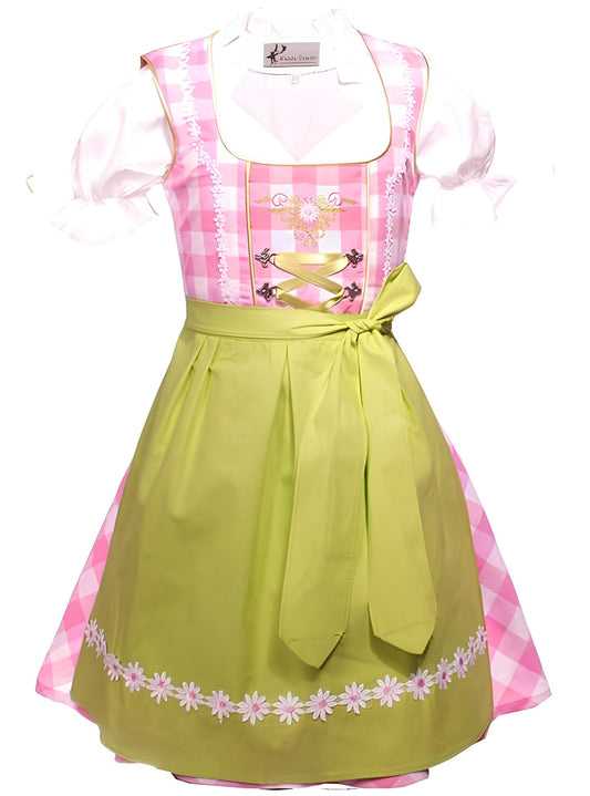 Trachtenkleid 3tlg. Kinder Dirndl Mädchen Kleid Gr. 92,104,116,128,140,146,152, Rosa Weis Kariert, 104