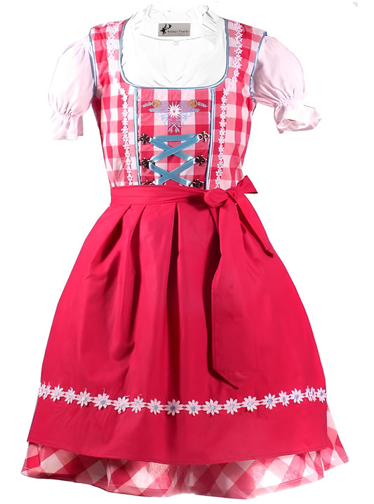 3tlg. Kinder Dirndl Kind, Hotpink Weis Kariert, 104