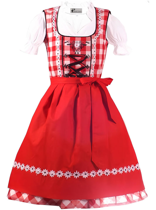 Trachtenkleid 3tlg. Kinderdirndl Set rot Gr. 86,92,104,110,116,122,128,134,140,146,152, Rot Weis Kariert, 152