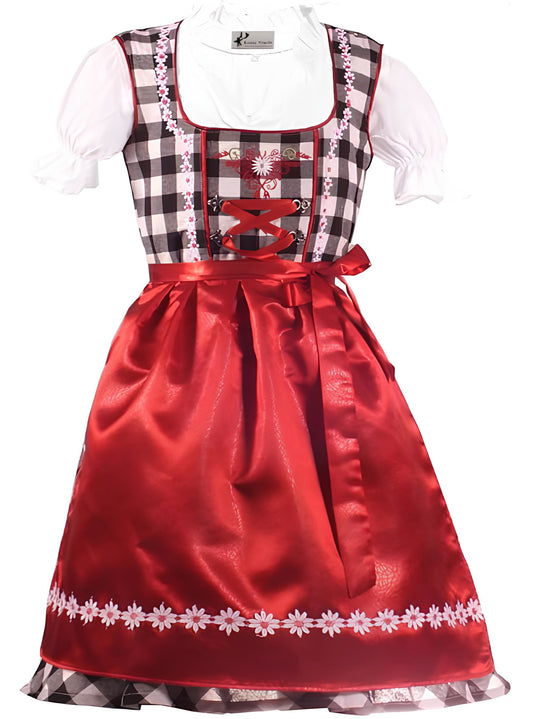 3tlg. Kinder Dirndl Kinder 139 - Gr. 104, schwarz weis kariert