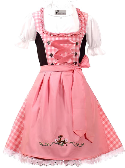 Trachtenkleid 3tlg. Kinder Dirndl Mädchen Kleid Gr. 92,104,116,128,140,146,152, Rosa Weis Kariert, 92