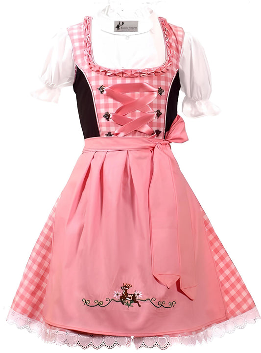 Trachtenkleid 3tlg. Kinder Dirndl Mädchen Kleid Gr. 92,104,116,128,140,146,152, Rosa Weis Kariert, 92